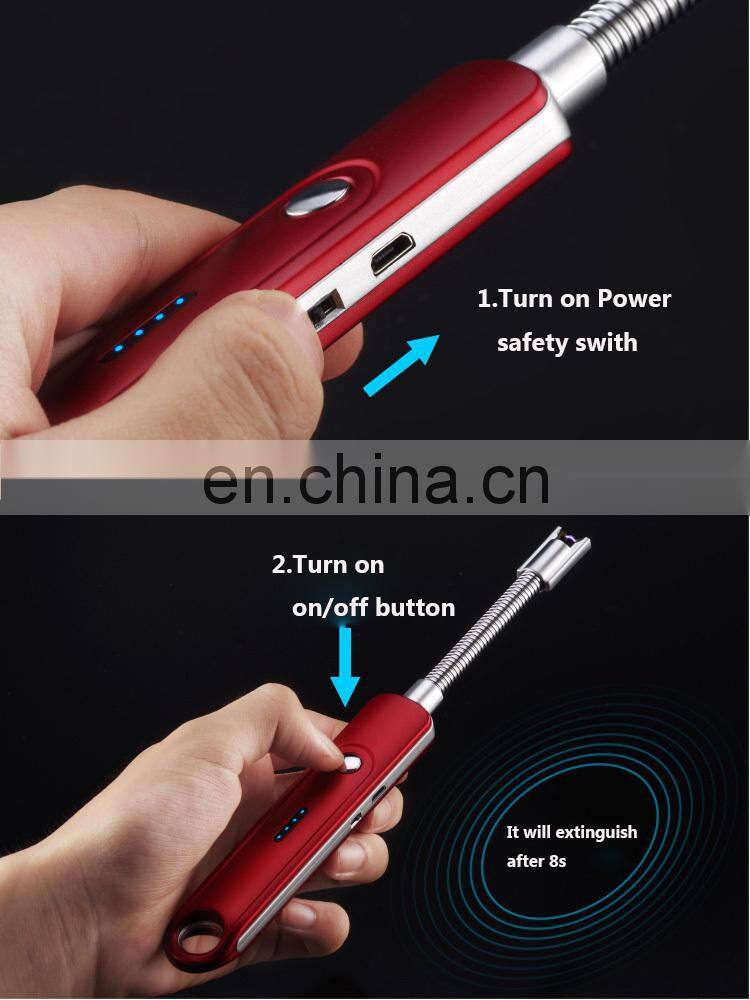 Cheapest Power Safety Switch Flexible Neck Pulsed Arc USB Charging Arc Lighter With Hook