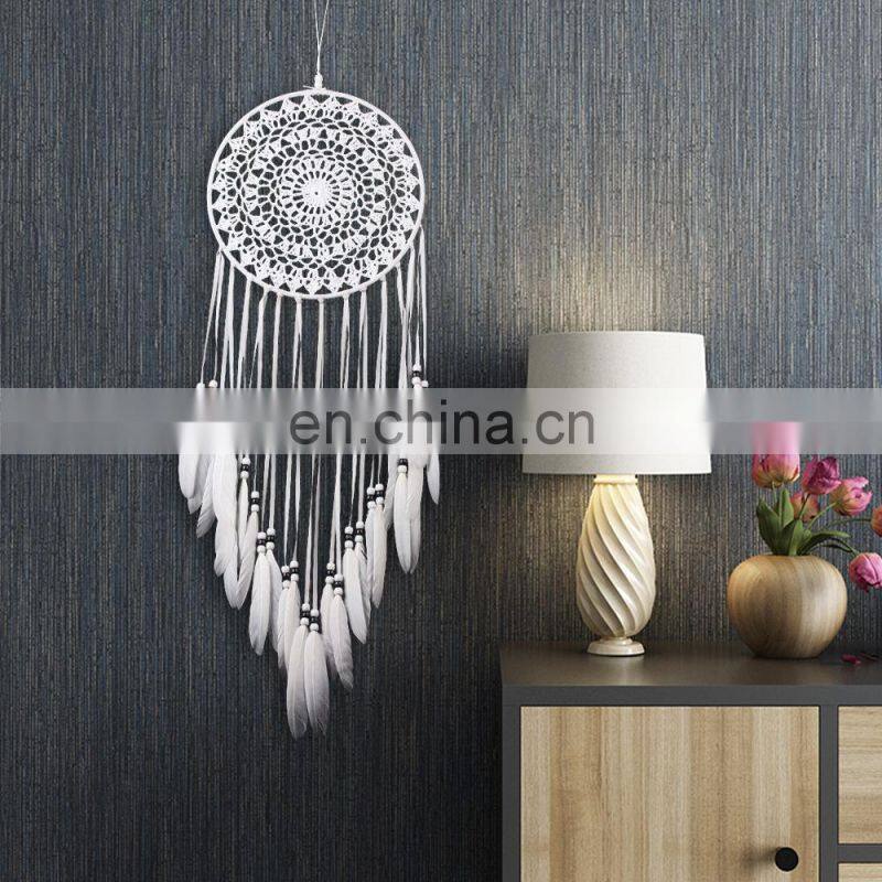 White Lace Flower Dream catcher Wind Chimes Indian Style Feather Pendant Dream Catcher Creative Car Hanging Decoration