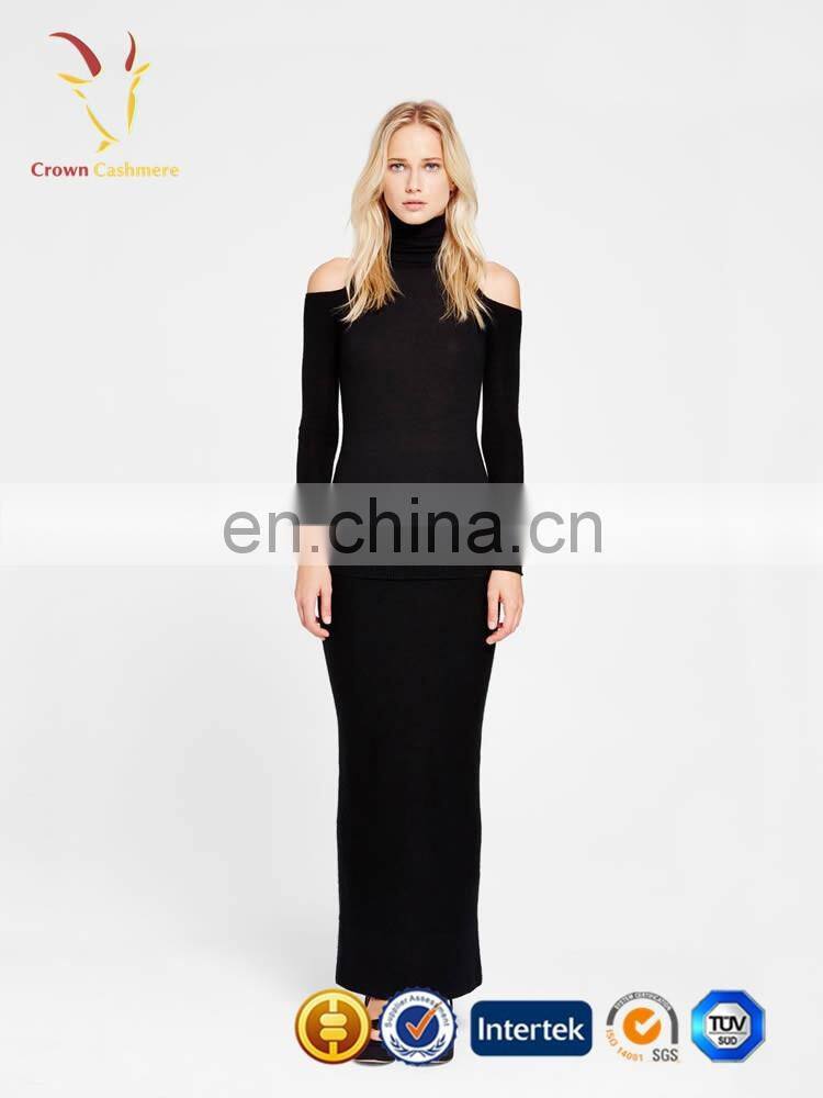 Cashmere knitted extra long dress off shoulder design dresses for Women
