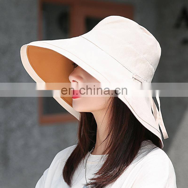 New ins style fashion big brim solid color double-sided fisherman hat summer simple lace sun hat