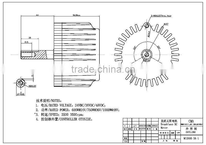 Mac 1000w bldc motor , 1kw brushless motor 3000 rpm