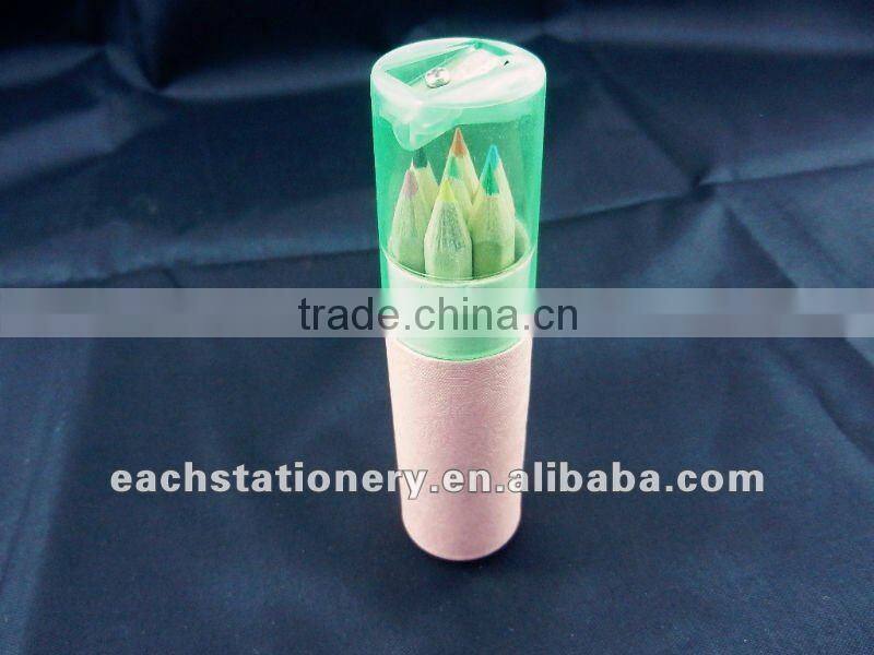 3.5''cute mini wood color pencil set in tin crayon box with sharpener/kids color pencil set