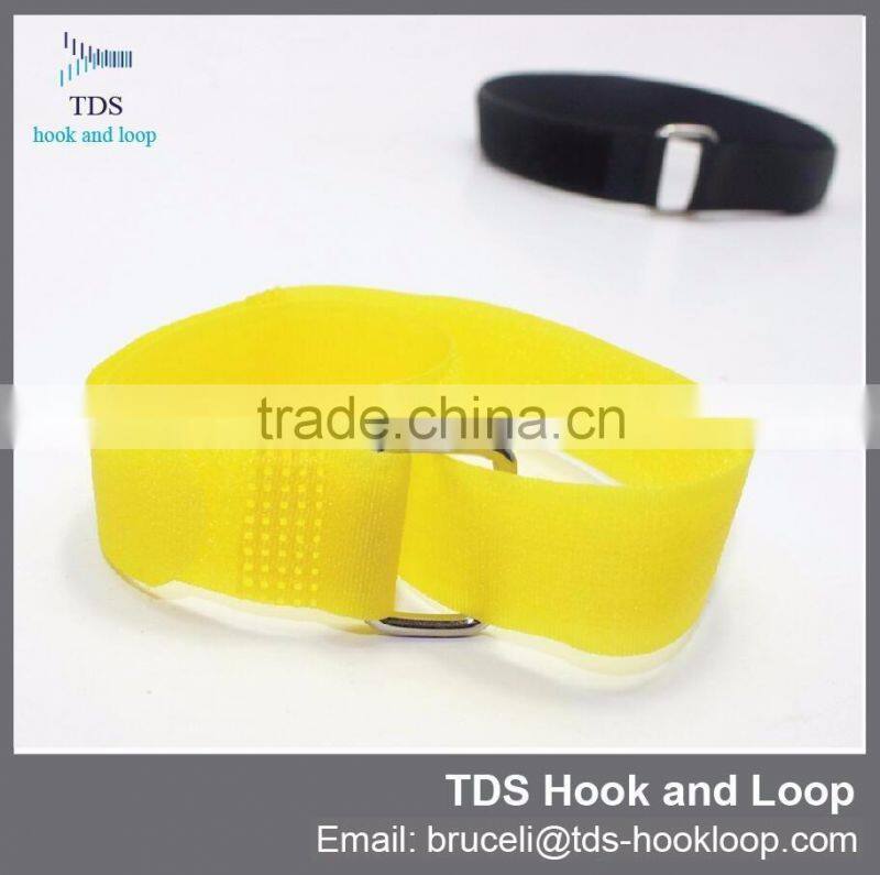 coloful adjustable hook and loop strap with metal buckle