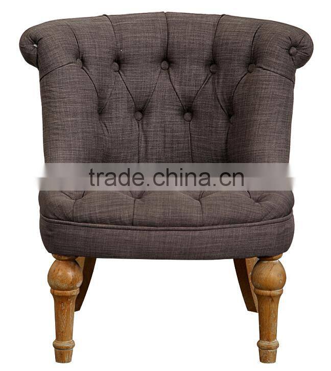 Tufted wooden vintage gray linen fabric upholstery chair