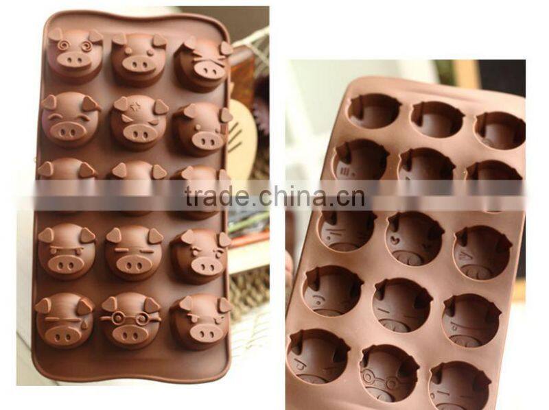 2016 Hot sale food grade FDA and LFGB Cute animal of pig shape silicone chocolate mould and ice cube tray