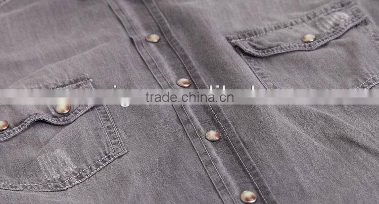 ladies cotton polo collar shirt solid color long sleeve jean blouse