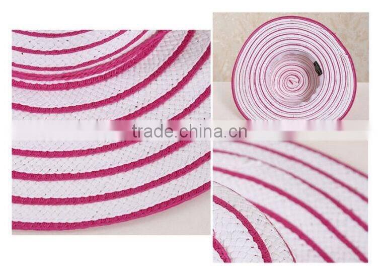 QXSH0053B Wide brim straw hat New summer striped bucket beach hat