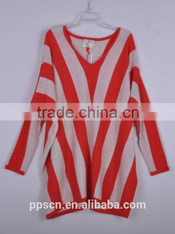 New arrival fashion v neck long bat sleeve woolen sweater designs for ladies custom sweater women 2015