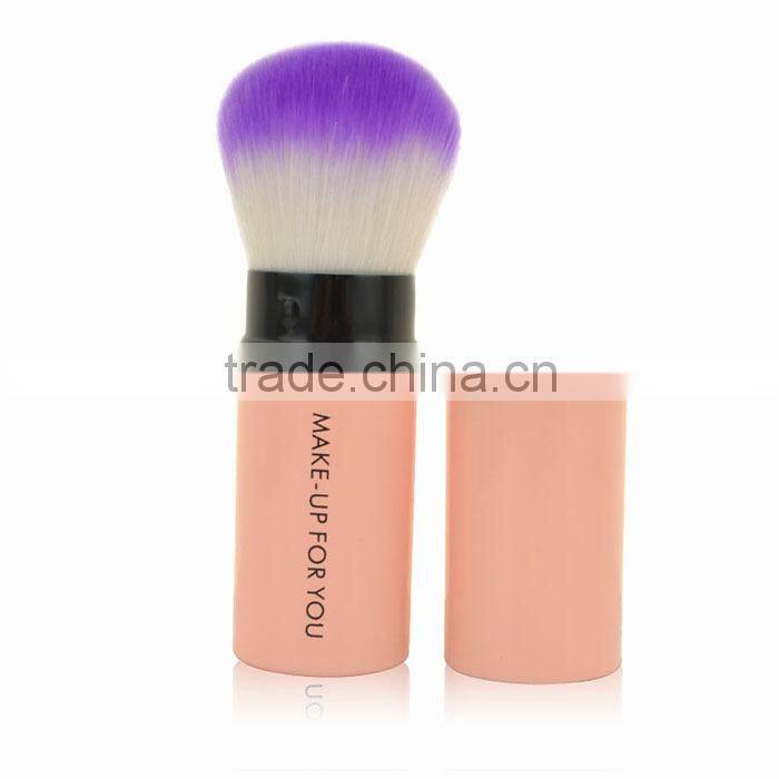 Pink synthetic hair retractable refillable powder brush