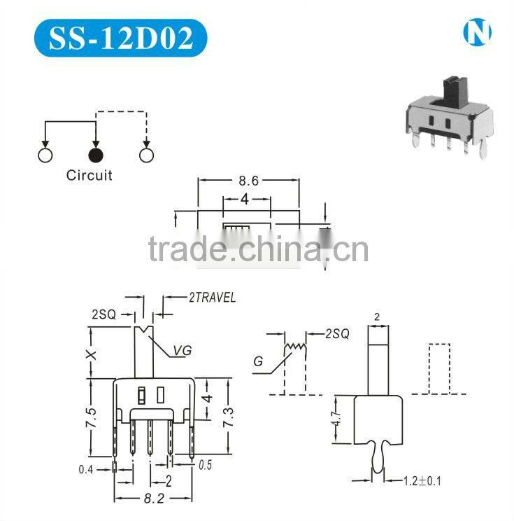 High quality mini 12v slide switches