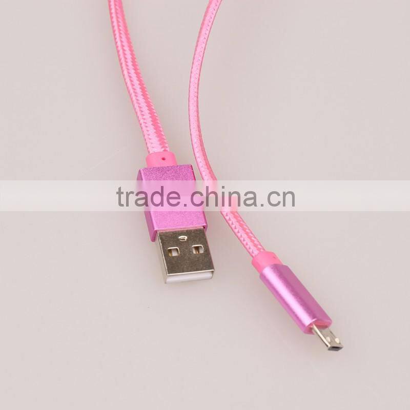 Promotion Pink Braid Micro Phone Usb Charging Cable data transfer cable
