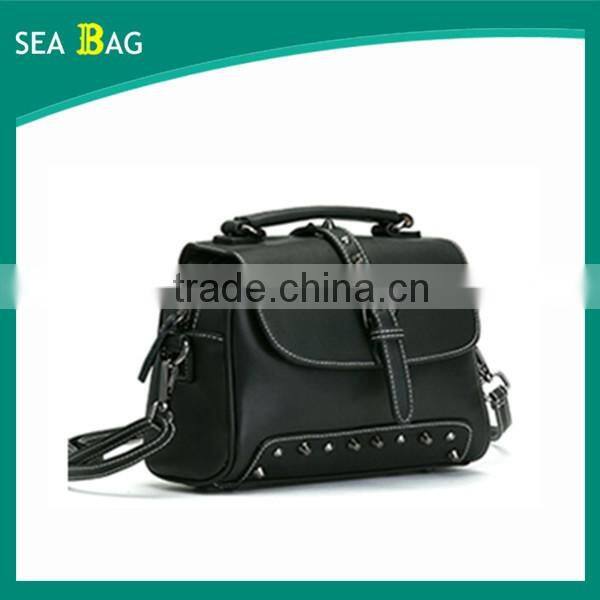 2016 Fashion Rivet Black Leather Satchel tote bag With Two Style Straps In Chinese Alibaba