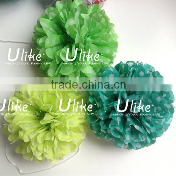 new design polka dot paper fan double used paper pinwheels fan and pom poms flowers wedding table decoration