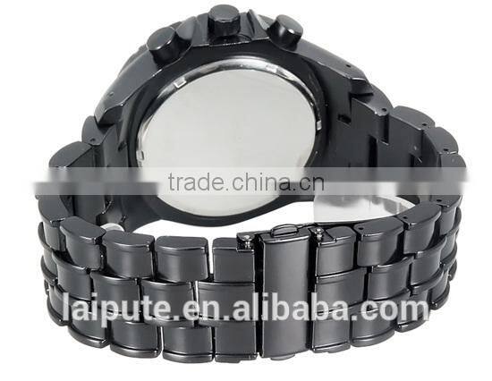 High Quality Fashionable Men's Stainless Steel Quartz Analog Watch with 3 x Sub-dial (Black)