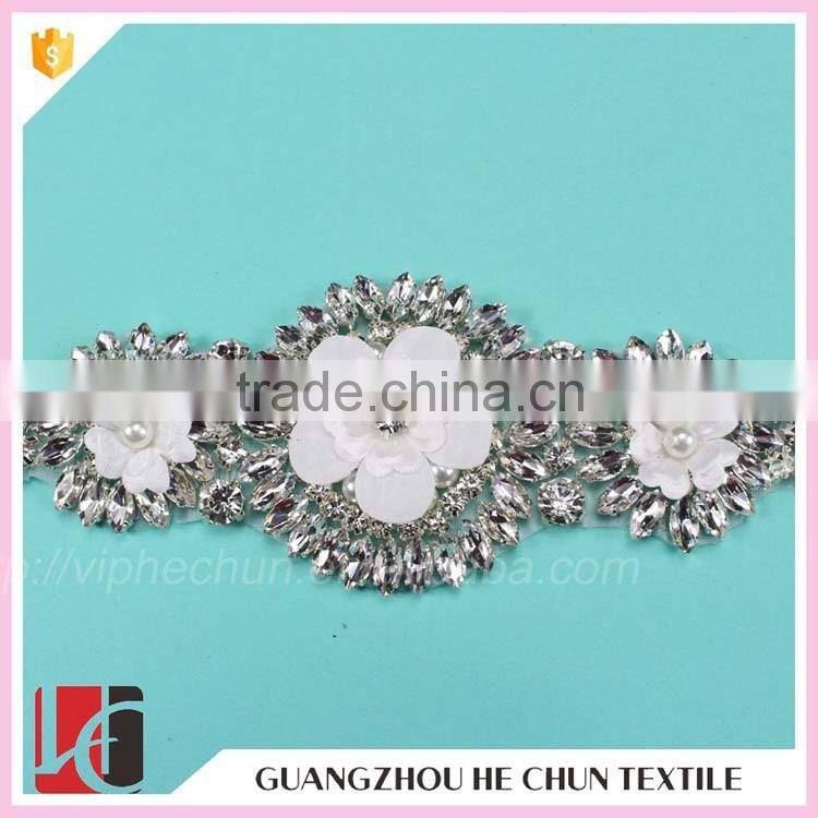 HC-4530 Hechun Hand Made Sew White Flower Wedding Dress Crystal Sash