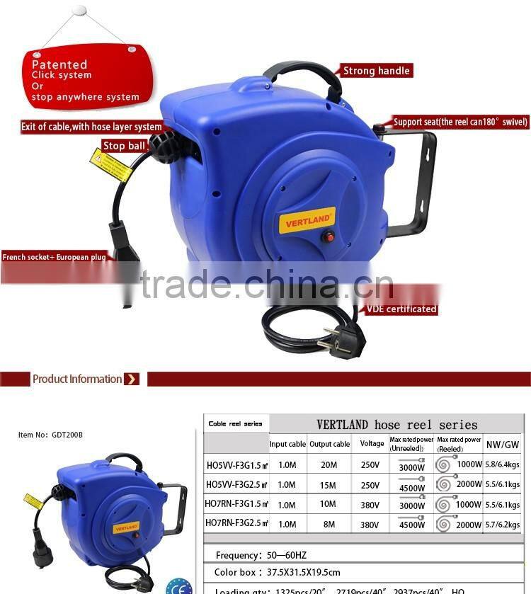 High quality 15M automatic extension cord reel cable organizer with socket