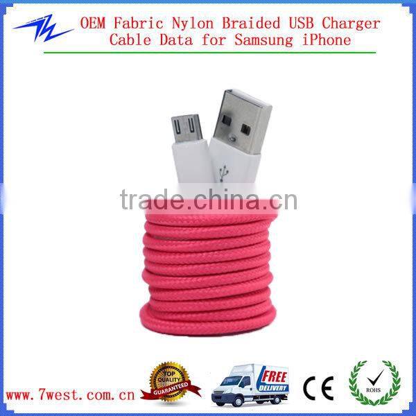 OEM Fabric Braided Micro USB Cable with Multi-color for galaxy S4