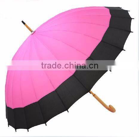 Fashion 16k straight edge wind breaker umbrella wooden