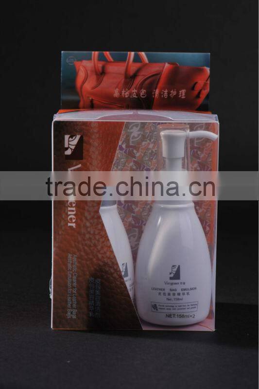 High end leather bag care and cleaning products in beautiful package