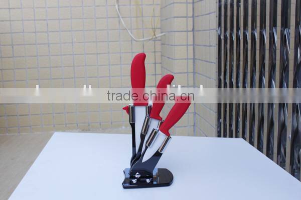 Colorful ABS handle Ceramic Blade Kitchen Knives set 3pcs in Acrylic Stand holder