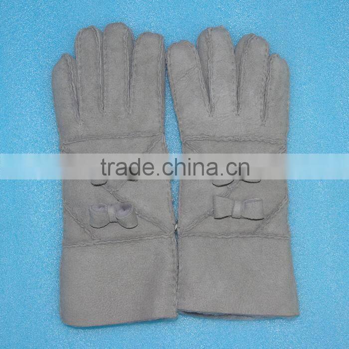 Hand made leather mitten fur skin double face fur /leather gloves,KZ140034