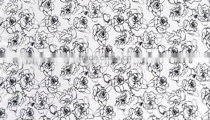 printed black white floral spandex silk fabric