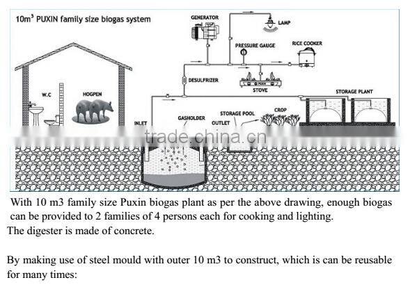 China Puxin Durable Home Use 10m3 Hydraulic Pressure Biogas Digester