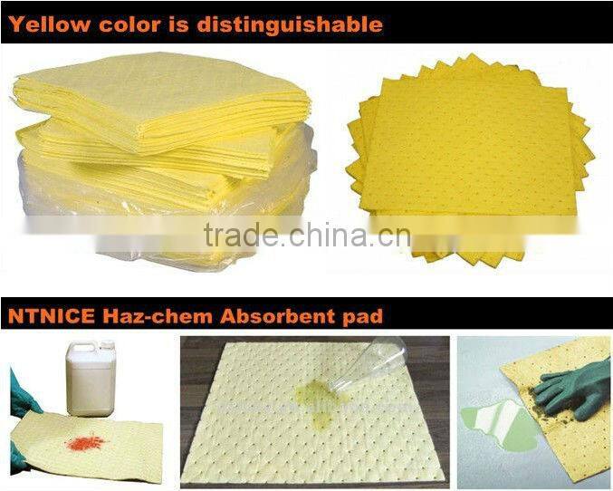 Super absorbent polymer/dimpled and perforated chemical absorbent pads
