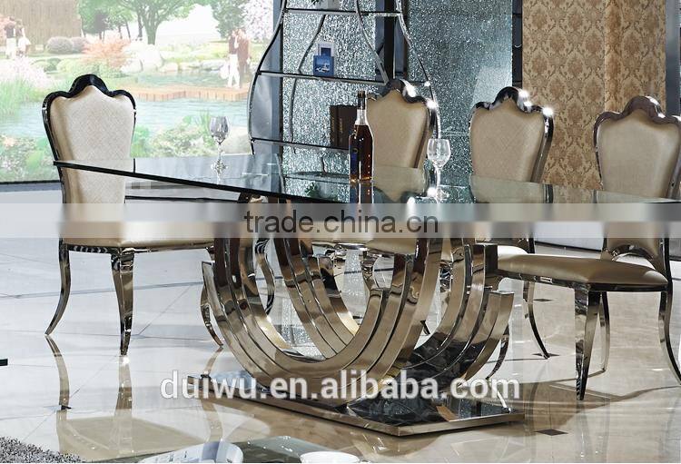 201 steel strong base clear tempered glass top rectangular dining table