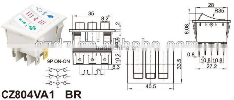 white triad electrical rocker switch,square amount panel 2pin rocker switch