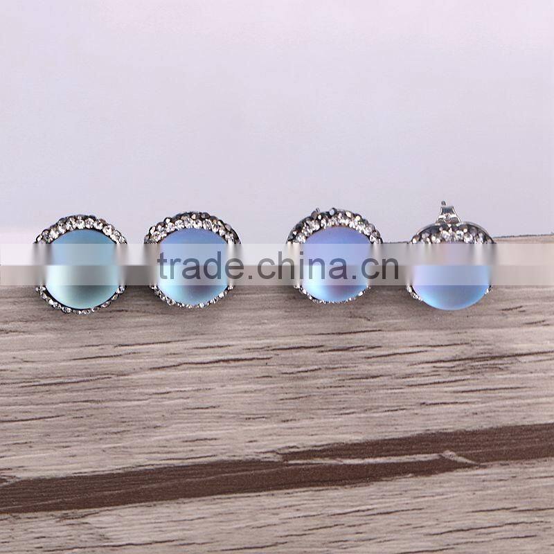 Natural Moonstone Earring, Pave Crystal Gem stone Earring, Charm Druzy Stud Earrings