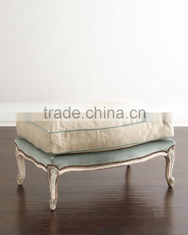 french country script linen chair ottoman, linen upholstered ottoman, script linen chair ottoman