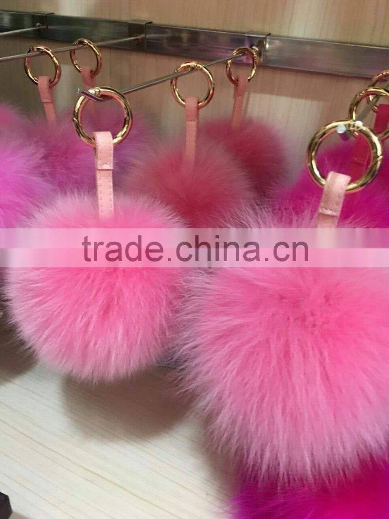 wholesale for handbag Material fox fur pom poms keychain