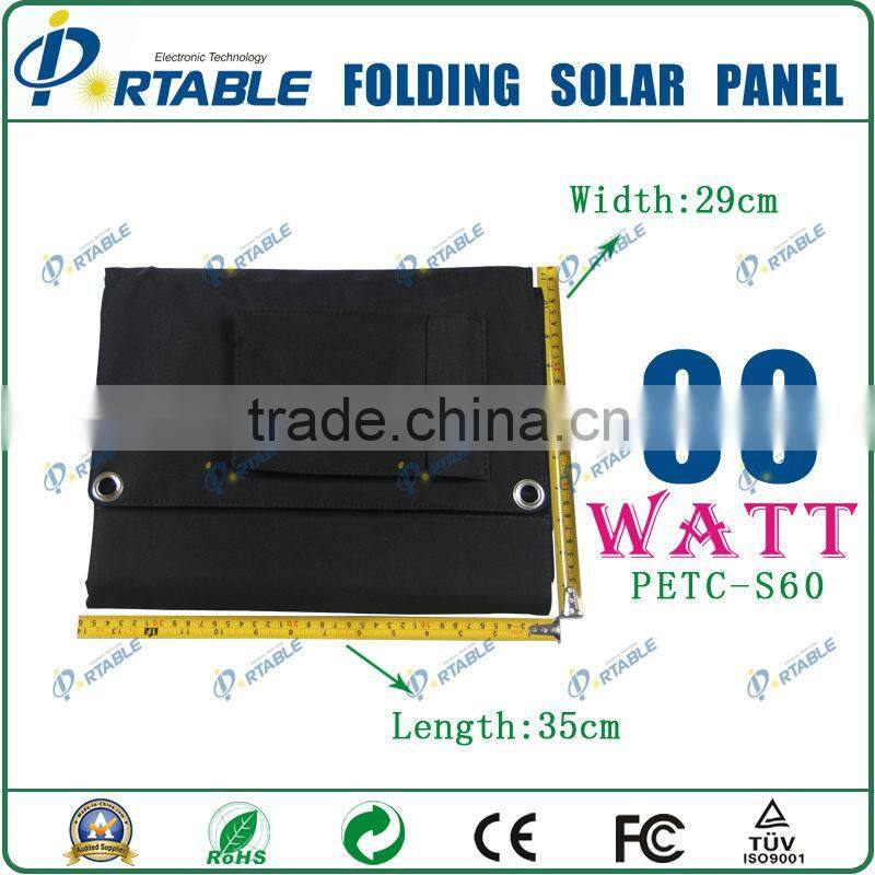 60W flexible solar car charger for laptop for camping/travelling