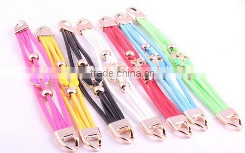 2014 Charm Brown Leather Bangle Bronze Heart Multi-Layer Wristband Wrap Belt Bracelet