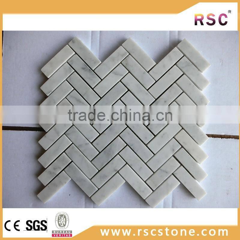 Herringbone shaped italy carrara white marble mosaic tile