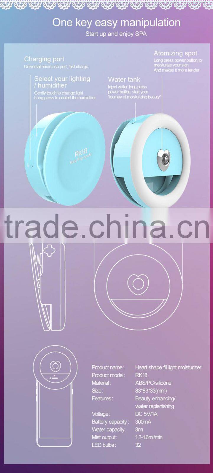 Selife Ring Light Moisturizer 32 LED Beauty Sefie Flash Light Warm Cold Soft Light Humidifier Rechargeable for Skin Humidifier