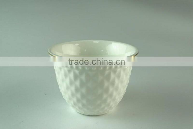 White ceramic tea cup with embossing and golden line for wholesale 6 pcs/set,with color box paking.