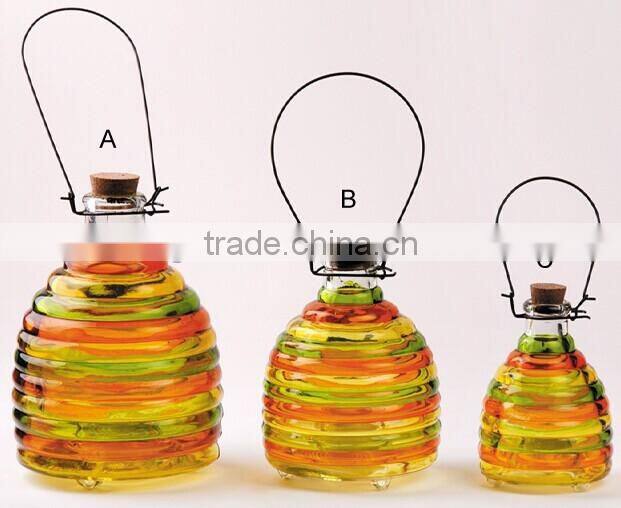 3pcs glass wasp trap with metal handle amd cork hanging glass bee catcher glassware