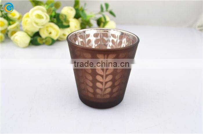 glass X'mas candle holder with Chriatmas tree made by gold powder