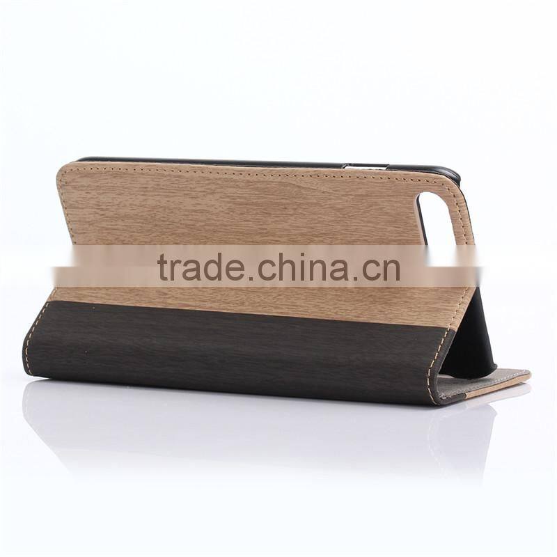 Nature wood grain PU card bumper/pocket cell phone case for Iphone