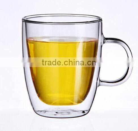 High Quality 350ml clear borosilicate glass tea cup with handle