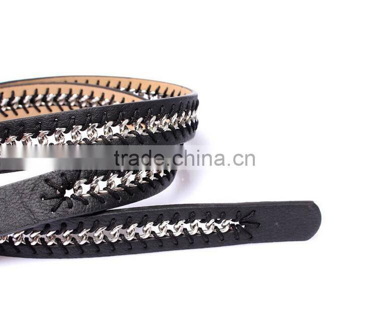 Wholesale fashion chain decorated sex women lady thin PU waist belt