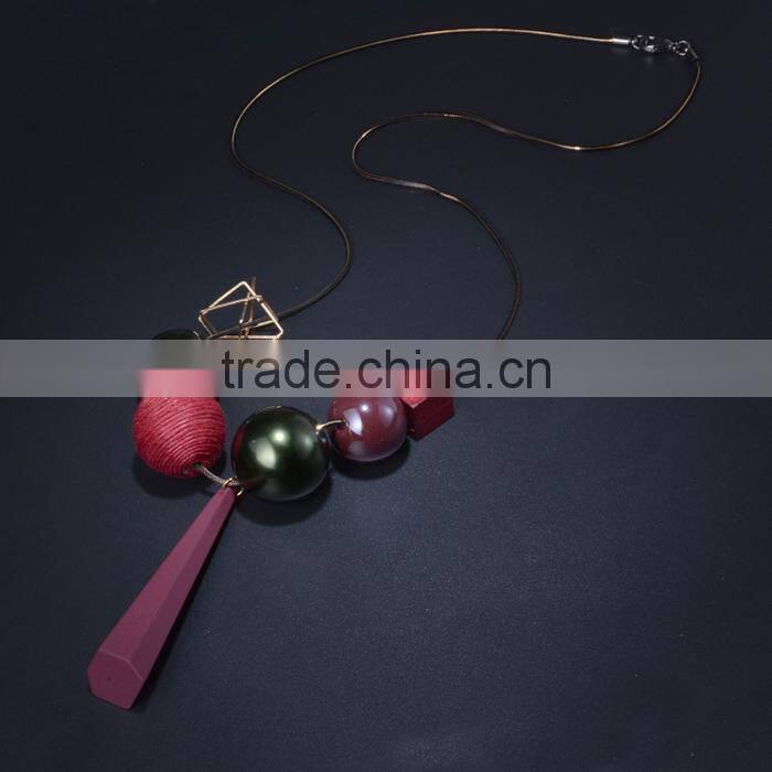 fashion horseshoe strip pendant long necklace square hoop large bead on chain necklace autumn winter long sweater necklace