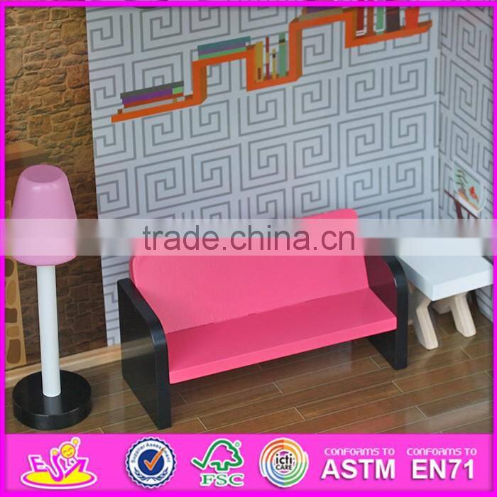 2016 new design full size children pretend play wooden uptown dollhouse with furniture W06A152