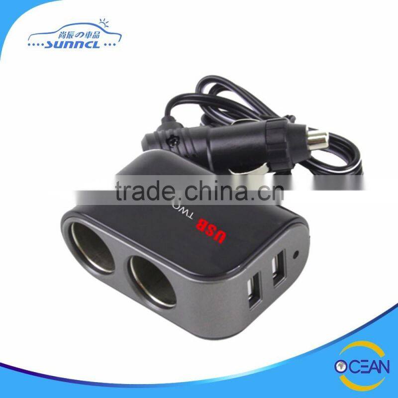 12V 24V Output 5V 1000mA Car Cigarette Lighter Socket Adapter with 3 Holes 2 USB