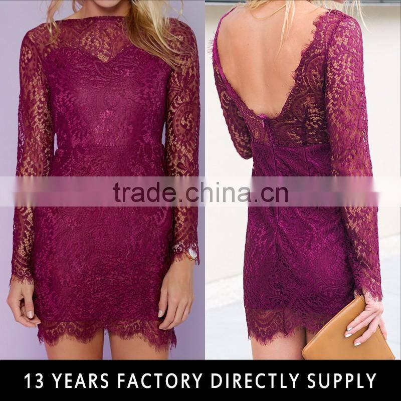 New fashion model Rose sexy ladies short tight mini dress &ladies fashion lace open back bodycon dress 2016