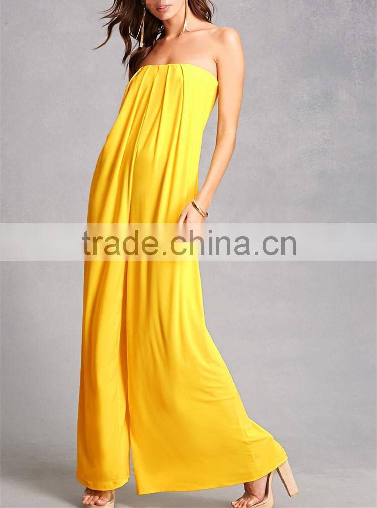 Top Quality Modern Design palazzo leg cut straight neckline Strapless Wide-Leg Jumpsuit