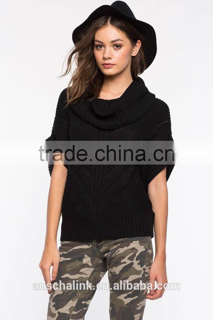 best selling black cable cowl neck women sweater wholesale