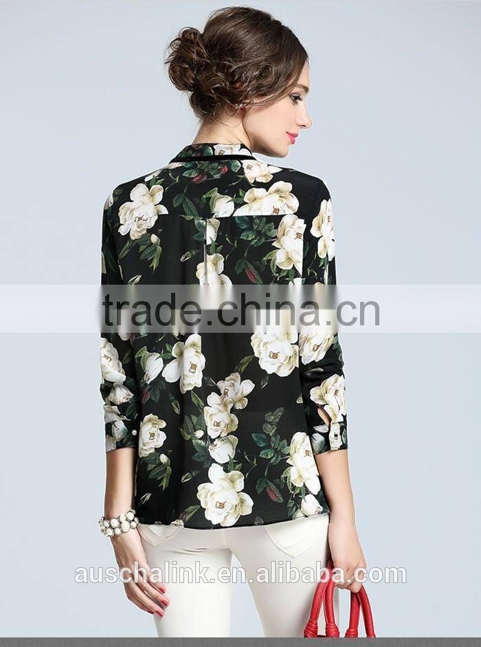 best selling summer elegant design floral print shirts for women